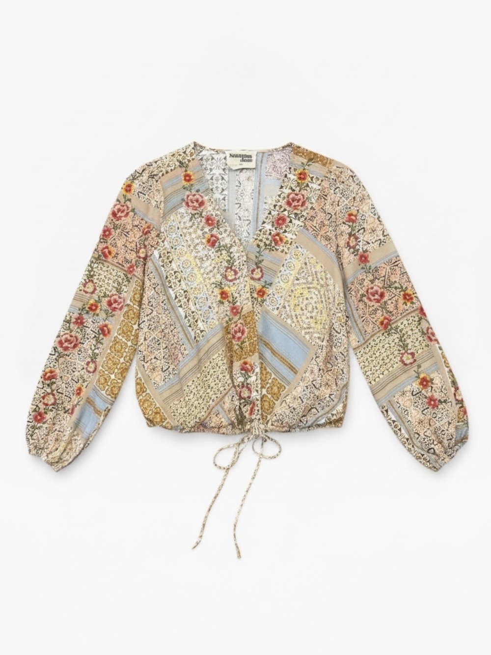Savanna Jane Boho-Inspired Floral Patchwork Wrap Long Sleeve Blouse Size Medium - Picture 1 of 10